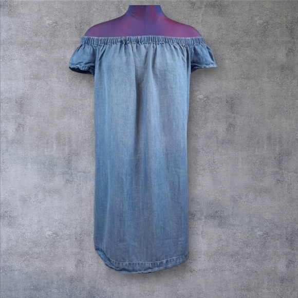 Cloth & Stone Anthropologie Denim Chambray Off the Shoulder Dress Size Small - Picture 1 of 8